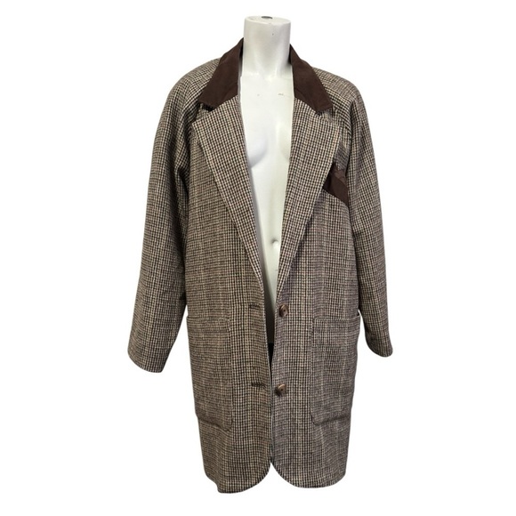 Vintage 1980 INNER VIEW Gitano brown plaid herringbone western coat Small Medium - Picture 2 of 16